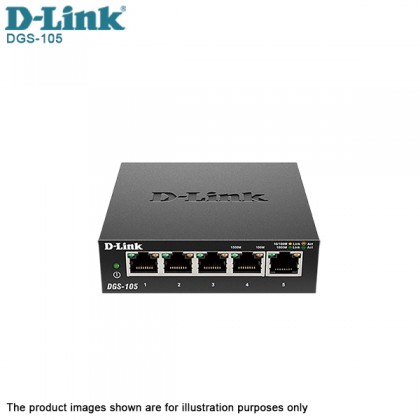 D-Link DGS-105 5‑Port Gigabit Unmanaged Desktop Switch - METAL CASING D-Link DGS-105 5‑Port Gigabit Unmanaged Desktop Switch - METAL CASING